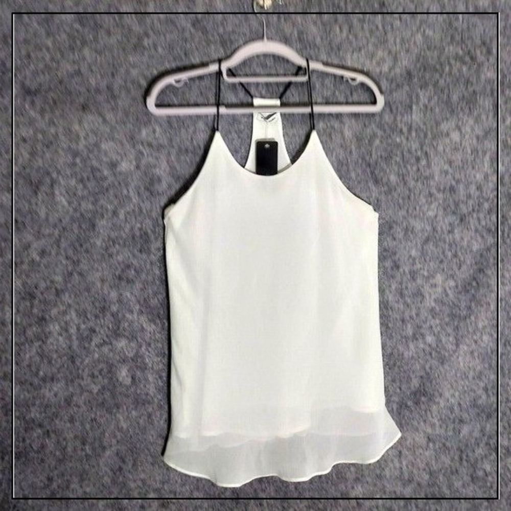 Naked Zebra Tank Top Women S White Chiffon Racerback Layered Sleeveless Cami
